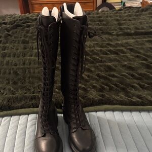 Black Lace-Up Knee-High Boots